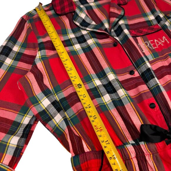 Victoria's Secret Elsa Red Plaid Flannel Sleep Romper SZ M Lounge Christmas - Picture 14 of 16